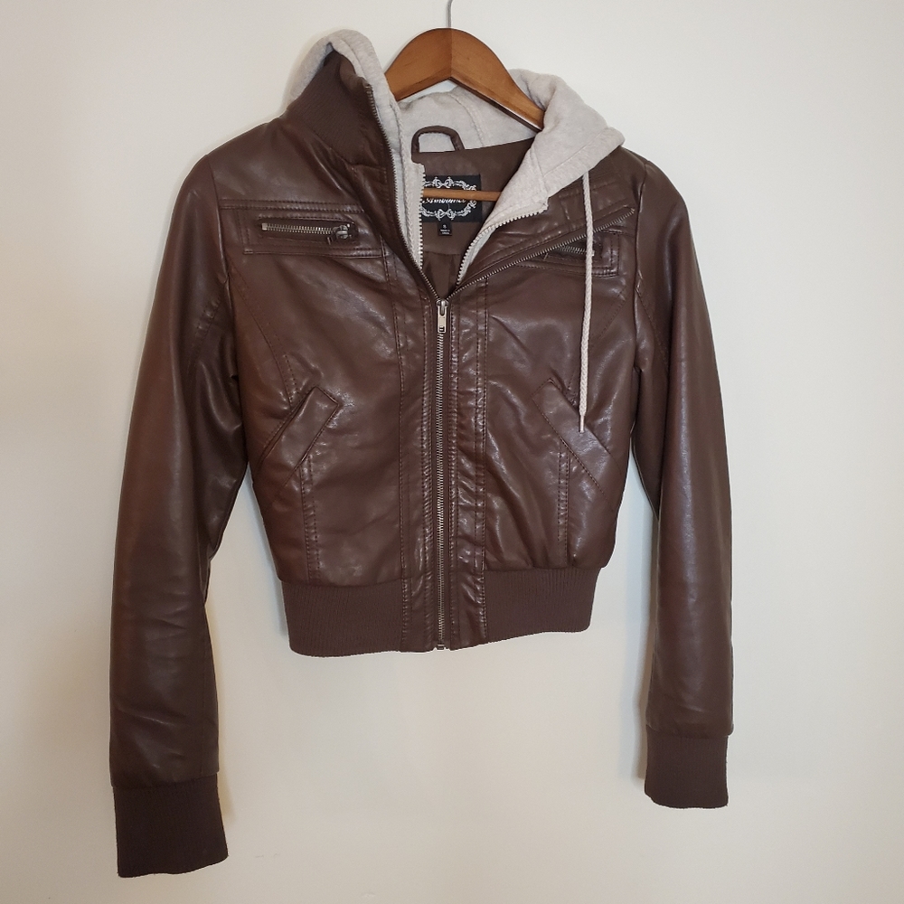 Brown leather look a like jacket small